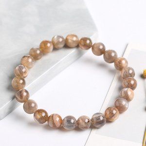 Natural Brown Sunstone Crystal Bracelet Aventurescence Sunstone Stretch Bracelet